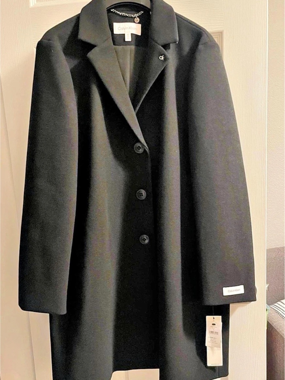 Calvin Klein Women's Single Breasted Faux Wool Coat Black XL
